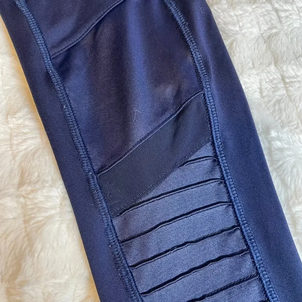 Electric Yoga Navy Blue Moto Leggings Ribbed Mesh Panels‎ Small